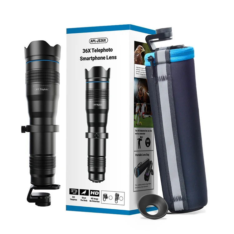 APEXEL Optional HD 36X metal telescope telephoto lens monocular mobile lens+ selfie tripod for Samsung Huawei all Smartphones