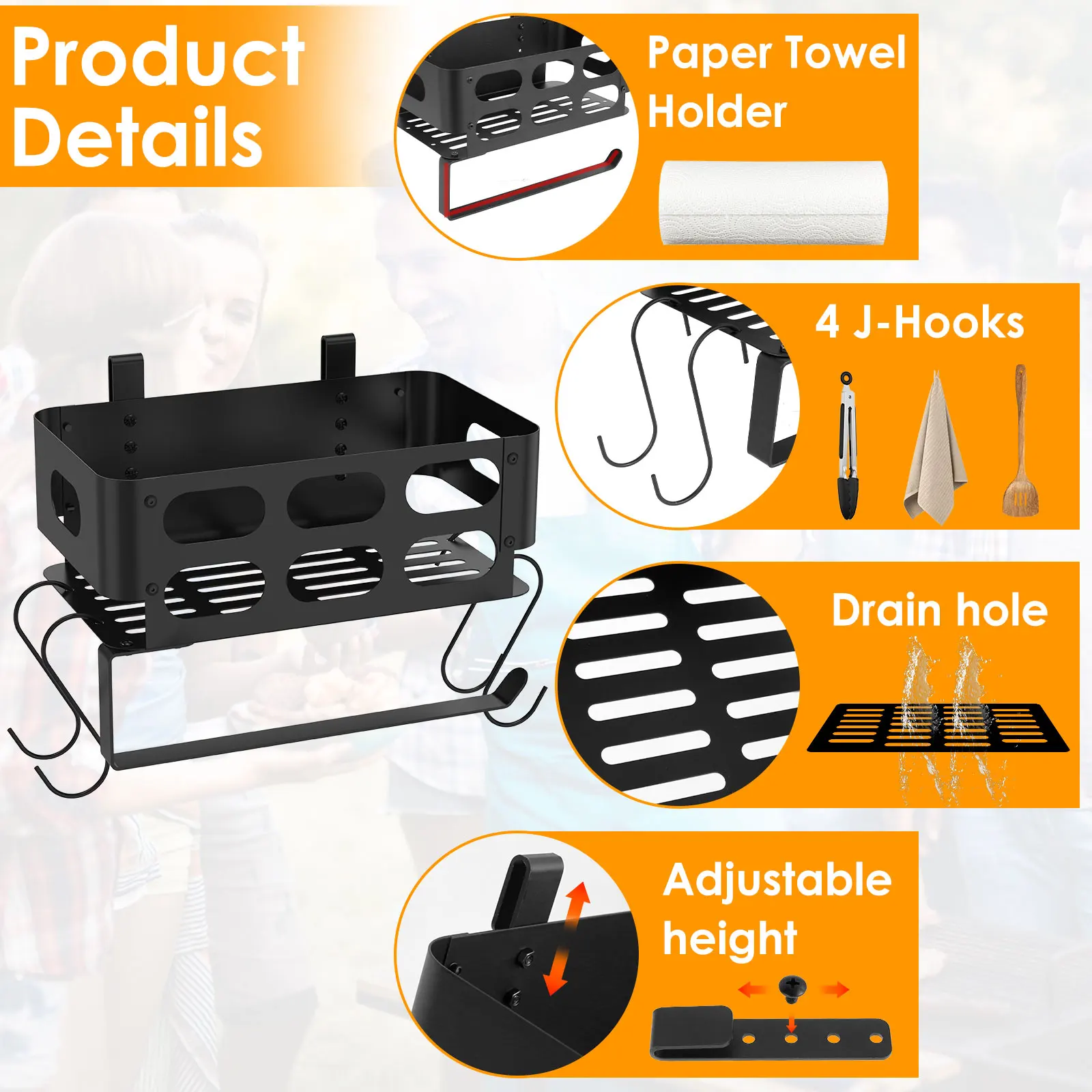 Hanging Spice Storage Rack Multi-Functional Iron BBQ Seasoning Holder With Hooks For Traeger Grill Accessories Storage Shelf NEW