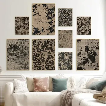 Stampa su tela floreale astratta Arte da parete botanica minimalista Serie marrone neutro Soggiorno moderno Ufficio Decorazioni per la casa Senza cornice