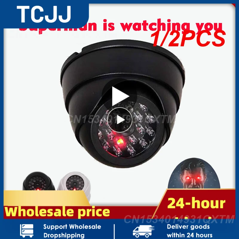 

1/2PCS Outdoor Security Simulation Dome Fake Camera with Red Flashing LED Light Indoor Outdoor Home Security Dummy Video