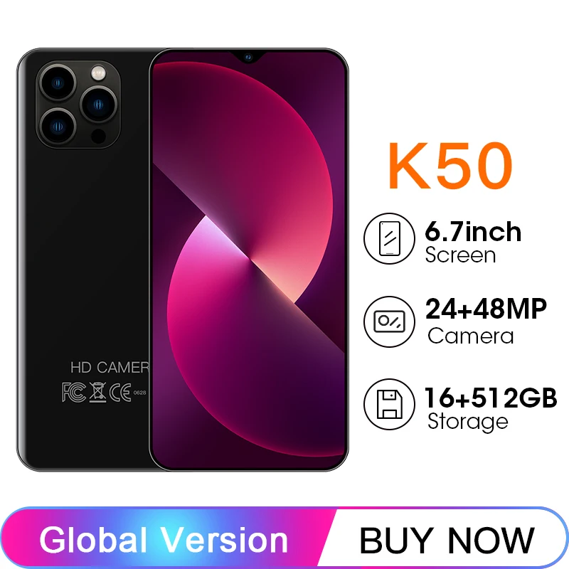 Смартфон K50 на Android 6 7 дюйма 16 ГБ 512 |