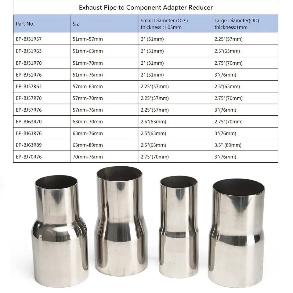 Riduttore per tubo di scarico, diametro 51, 57, 63, 76 mm fino a 3, adattatore di scarico espanso, con 2 fascette a banda larga B ( 57 mm [2,25) su 76