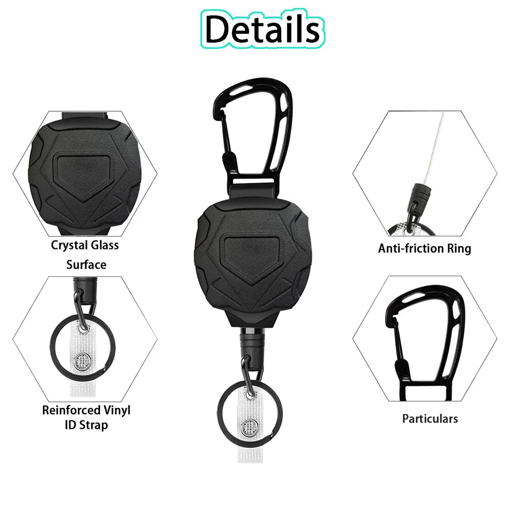 Retractable badge reel 1pcs retractable keychain heavy duty carabiner id badge reel hiking anti-theft