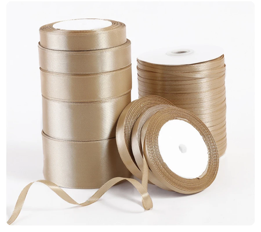 Ribbon Decoration Satin Ribbons Ribbon Supplies Christmas Ribbon Wrapping Ribbon Satin Ribbon 25yd Various Size Champagne Gold Satin Ribbon for Wedding Party Christmas Decoration DIY Craft Cake Gift Bow Wrapping Ribbon