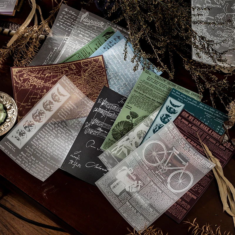 

Dimi 8Sheets Old Blueprint Retro Sticker Litmus paper White Ink Adhesive Material Paper DIY Bookmarks Deco Scrapbooking Collage