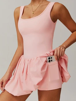 Gym Yoga Clothes Women Short Tennis Skirts Zipper Yoga Jumpsuit Tracksuit Set Sport One Piece Sleeveless Short Skirts Female 1
