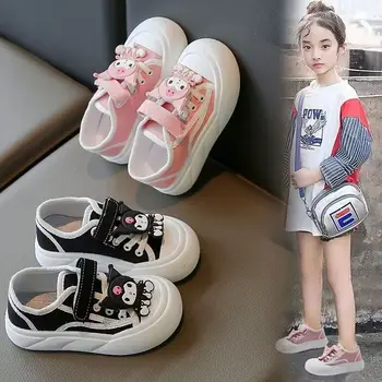 Sanrio Child Canvas Shoes Girl Simple Fashion Cartoon Kuromi My Melody Casual Shoes Spring Autumn Breathable Soft Bottom Shoes