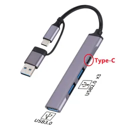 High - Speed Multiport USB 3.0 & USB - C 4 - in - 2 Hub Splitter (Grey - 809 - C)