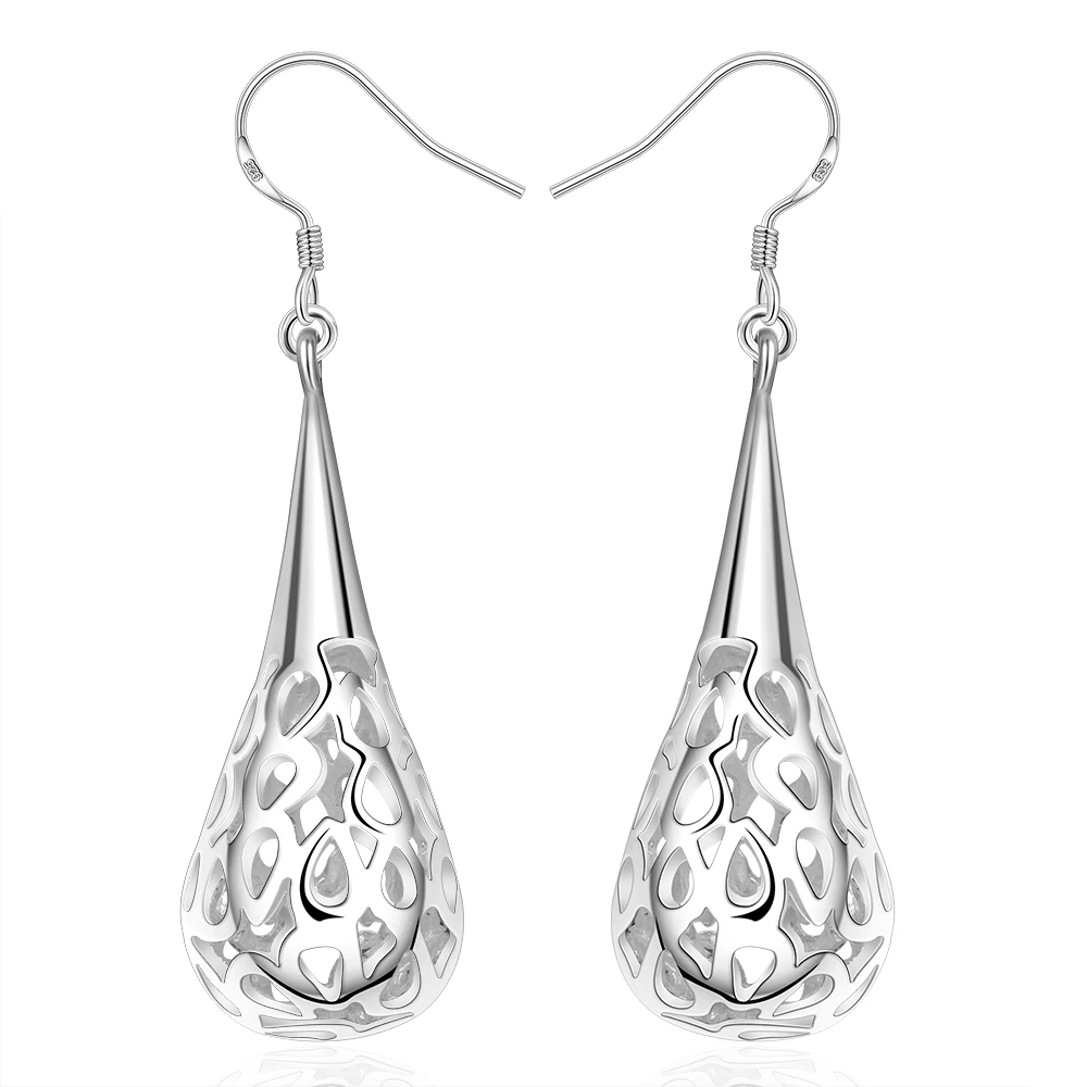 925 Sterling Silver Drop Earrings for Women Jewelry Hollow Water Drop Shape Christmas Gifts Dome Teardrop Earrings