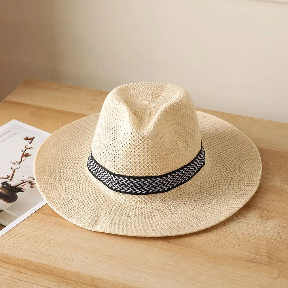 Wide Brim Straw Hat Leisure Summer Cap Jazz Panama Fedora Fashion Travel  Leisure Sun Hat For Women Men Simple Style 2022 New