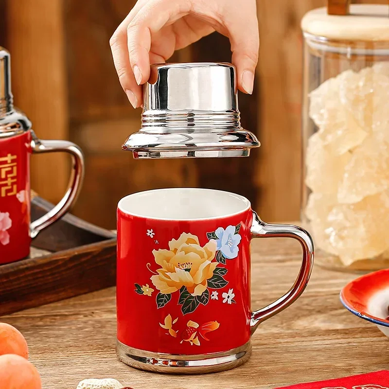 Vintage Retro Ceramic Mug with Lid - Wedding Gift, Home Decorative Coffee Cup for Tea/Coffee & Hot Beverages