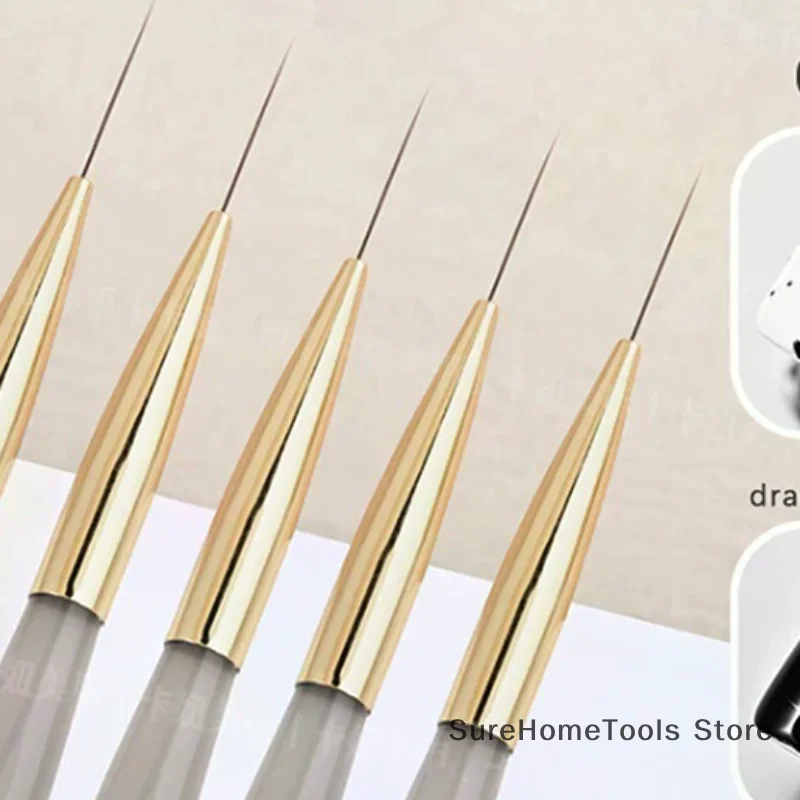 5Pcs Extremely Fine Nail Art Liner Pen Acrylic Handle UV Gel Brush, DIY Painting Drawing Lines Stripe Flower Manicure Art Brush