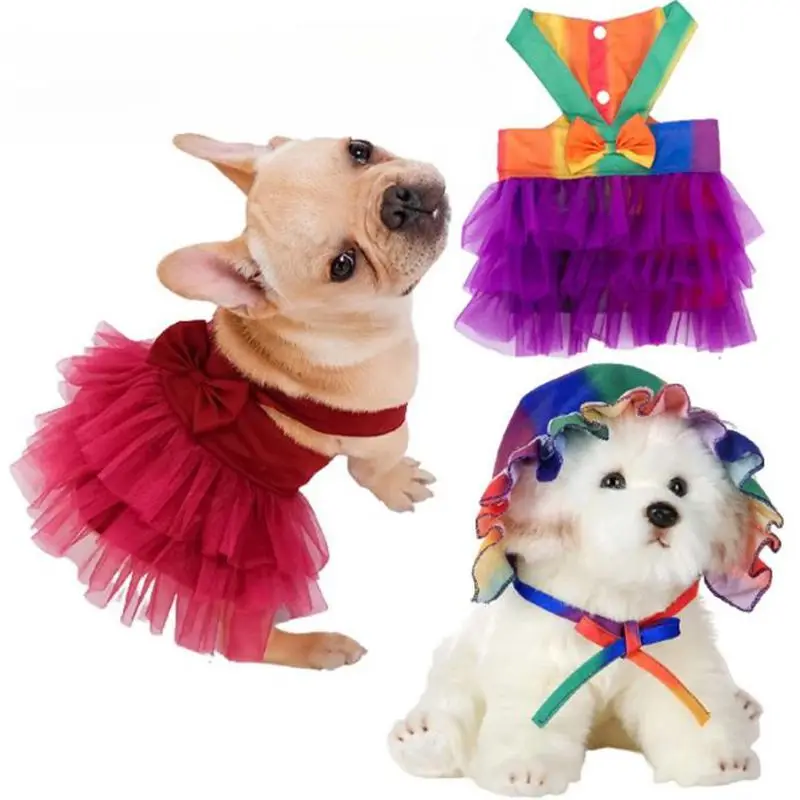 New Spring and Summer Pet Skirt Sun Hat Durable Breathable Puppy Kitten Lace Tie Hat Pet Clothing