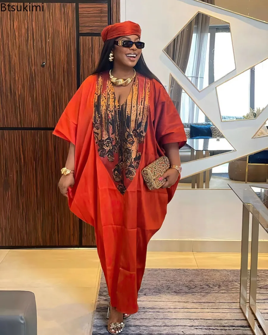 African Ethnic Style Long Dresses for Women 2024 Traditional Printed Patchwork Muslim Abayas Hijab Females Loose Robe Plus Size