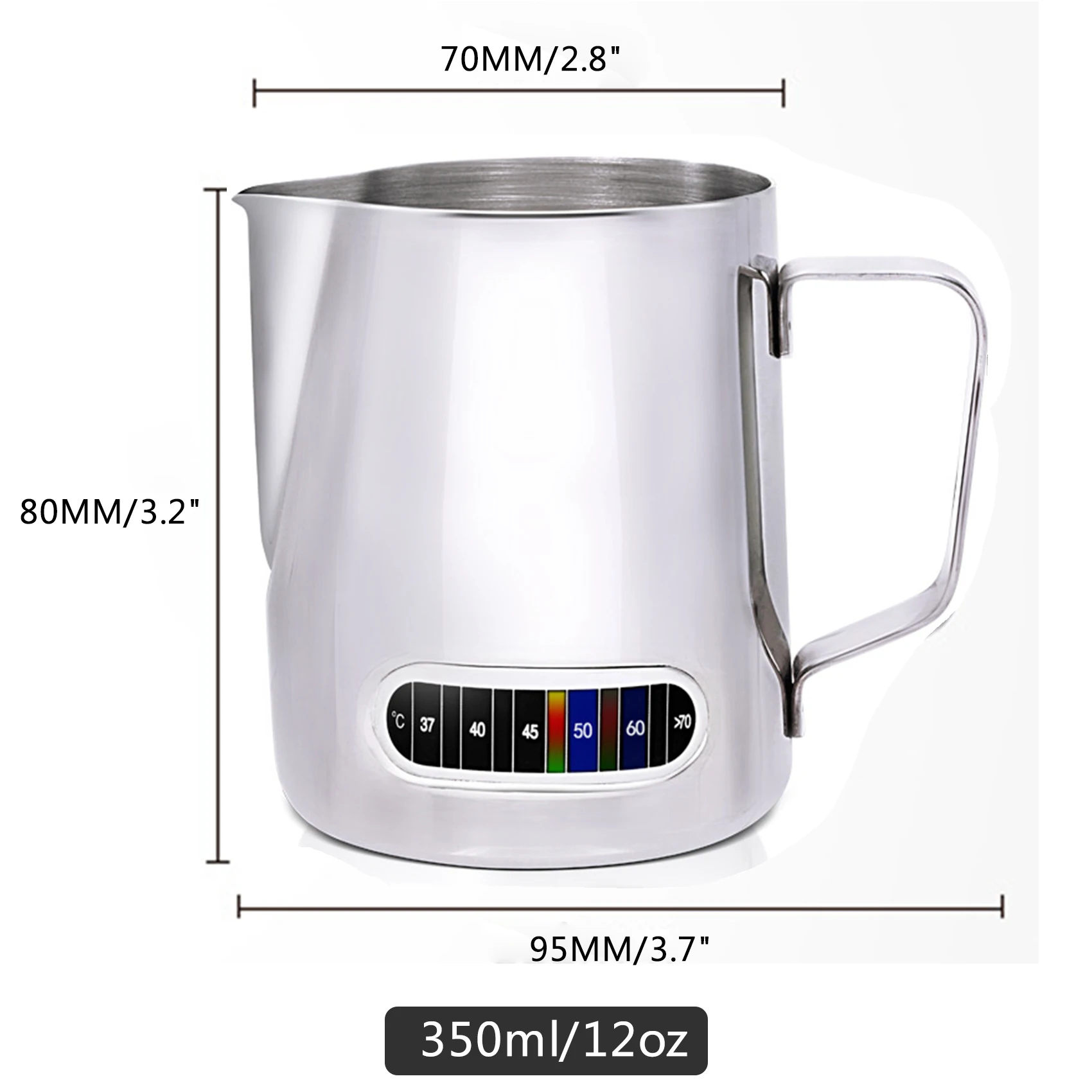Description Picture 5 of item350/600ML Milk Frothing Pitcher with Temperature Display Stainless Steel Milk Frother Pitcher Jug Cup for Latte Art Barista