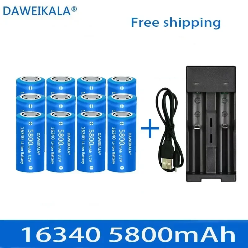 5800mAh rechargeable 3.7V Li-ion 16340 batteries CR123A battery for LED flashlight wall charger, travel for 16340 CR123A battery 5