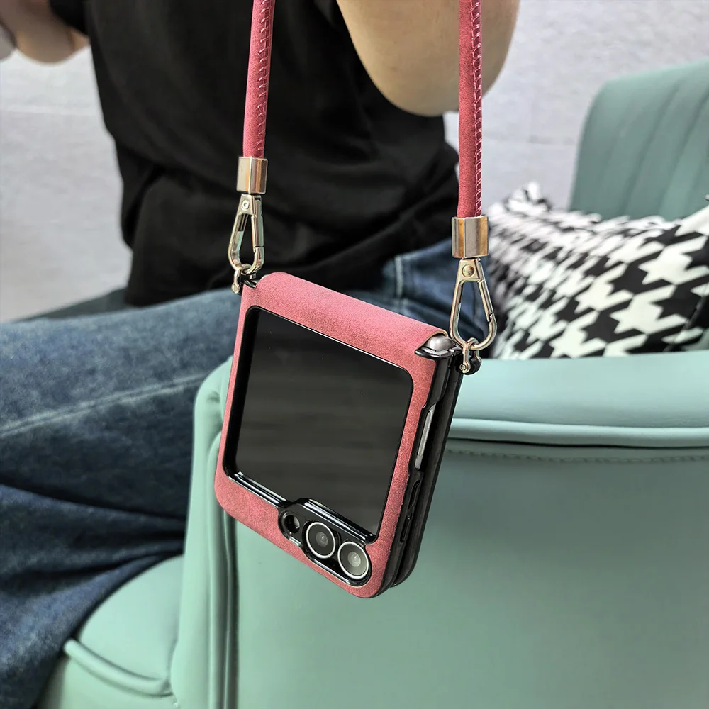 SheepSkin PU Leather Phone Cover with Wrist Strap and Portable Lanyard