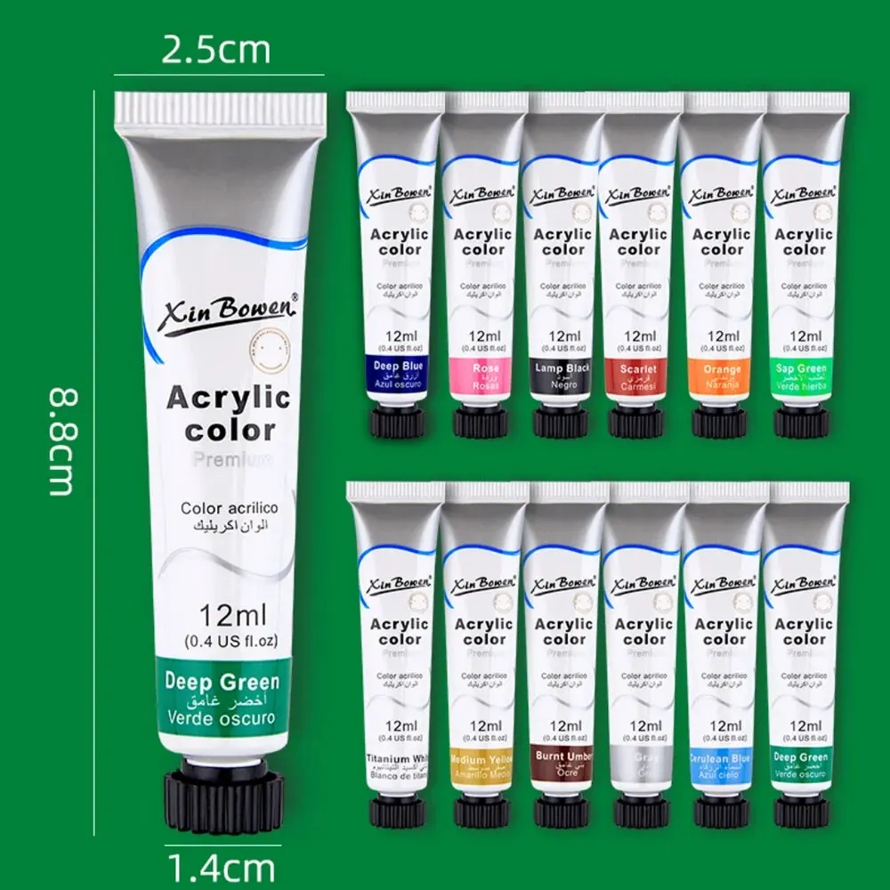 Acrylic Paint Set 12Ml 12 Color Acrylic Paint Set For Fabric Clothing Nail Glass Drawing Painting Waterproof Art Supplies