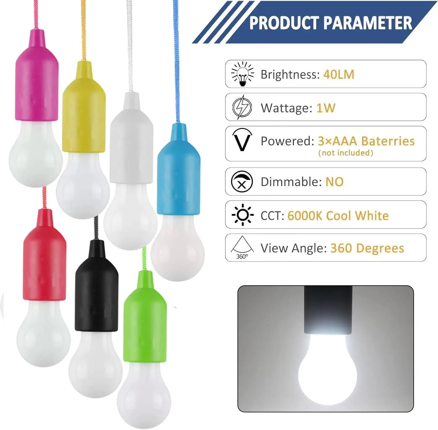 Portable Battery-Operated LED Pull Cord Lantern for Indoor and Outdoor Use