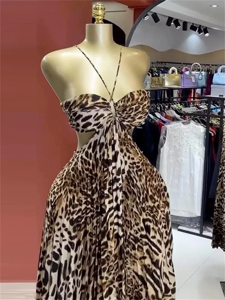 Wmstar Dresses Women Party Sexy Sleeveless  V Neck Leopard Print  Evening Maxu Dress New Summer Clothes Wholesale Dropshipping