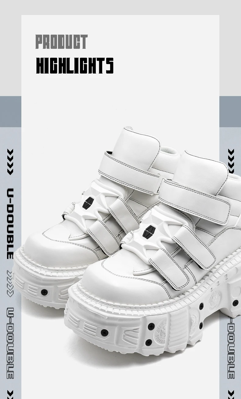 Gothic Ankle Rock Boots 2026 New Punk Style Women Shoes Lace-up White Platform Shoes Woman Metal Decor Woman Sneakers