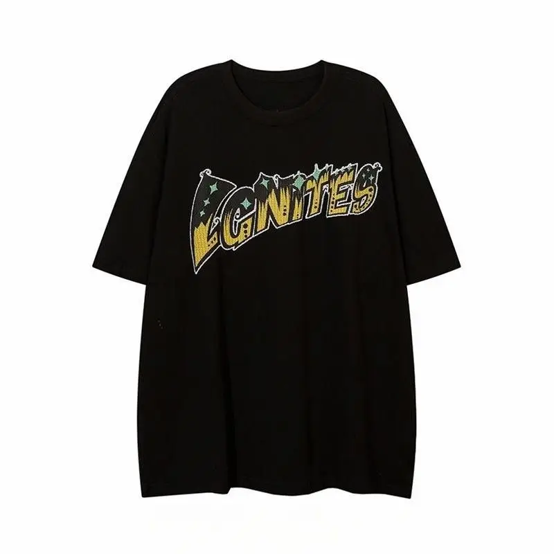 

Hip Hop Men and Women Trendy Personality Letter Print Round Neck Short Sleeve American Street Couple Simple Casual T-shirt Top