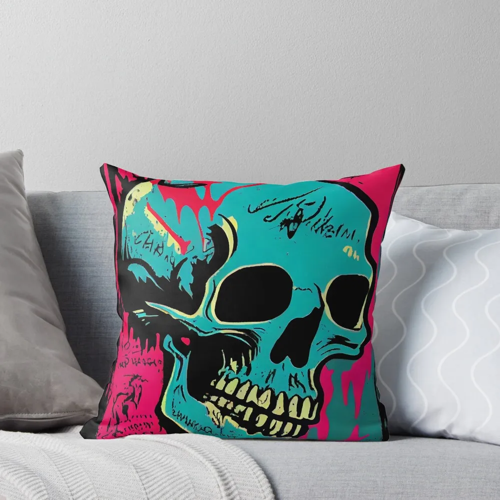 

Skull Graffiti Abstract Symphony - Neo Expressionism Graffiti Fusion Artwork Throw Pillow Decorative Cushions For Luxury Sofa