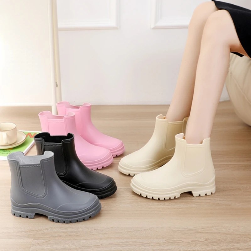 

Women Waterproof Boots Fashion Designer Rubber Shoes Work Safety Garden Galoshes Woman Non-slip Chelsea Rain Boots Kitchen Shoes