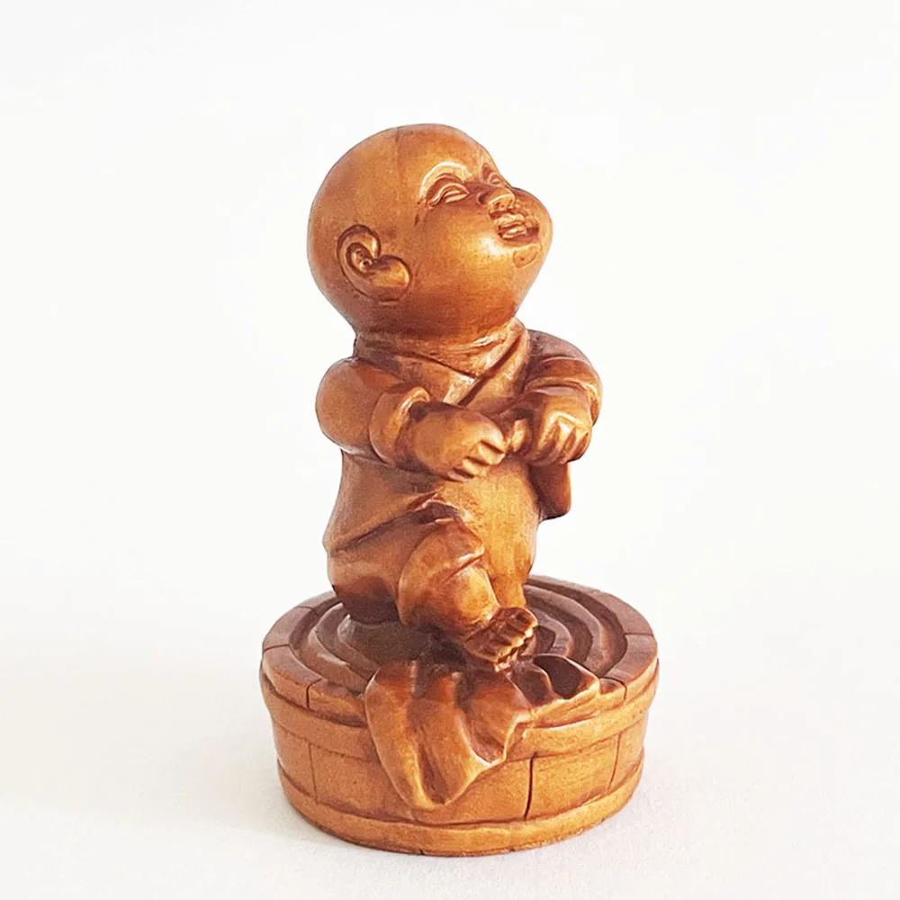 RS465 - 20 Years Old 2" Hand Carved Boxwood Netsuke Figurine Carving : Lovely Monk Boy 2