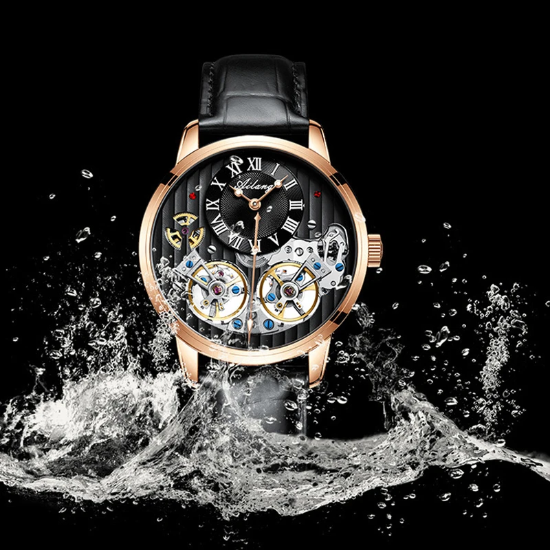 Classic Double Flywheel Tourbillon Automatic Watch for Men Self Winding Mens Watches Skeleton Mechanical Wristwatch Reloj Hombre