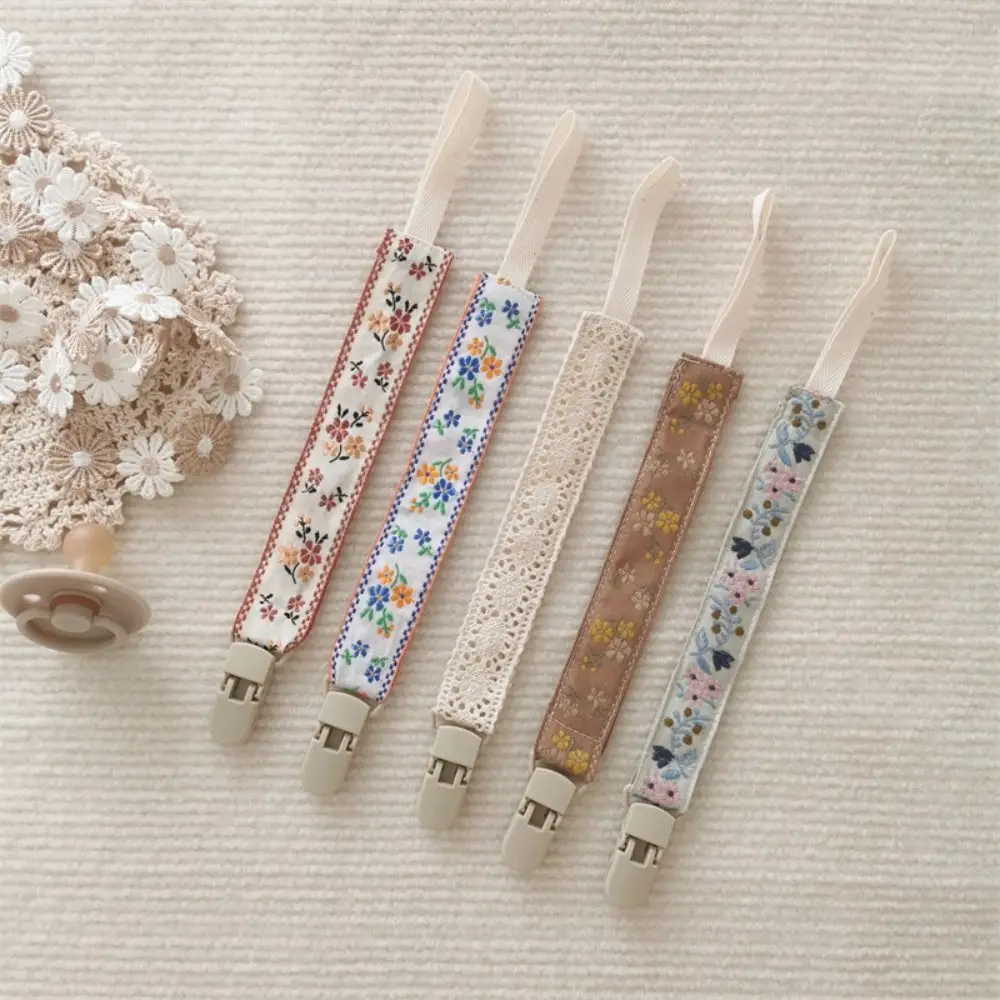 Ethnic Style Baby Cloth Pacifier Chain Floral Teether Toys Straps Soother Holder Dummy Clips Adjustable Nipple Holder Clips Baby