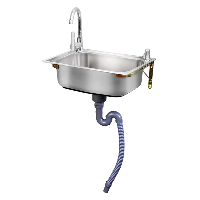 Kitchen 304 Stainless Steel Sink Small Single Sink Wall Hanging with Bracket Washing Basin Wash Basin Pool Single