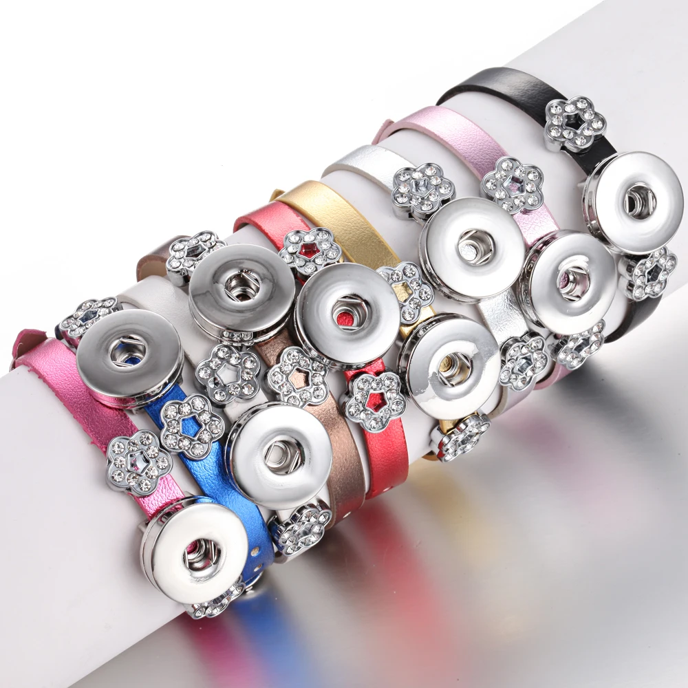 Snap Jewelry Bracelets 10mm Beads Leather 18mm Snap Button Bracelet Handmade Elastic Bracelet Women 10pcs/lot bracelet jewelry