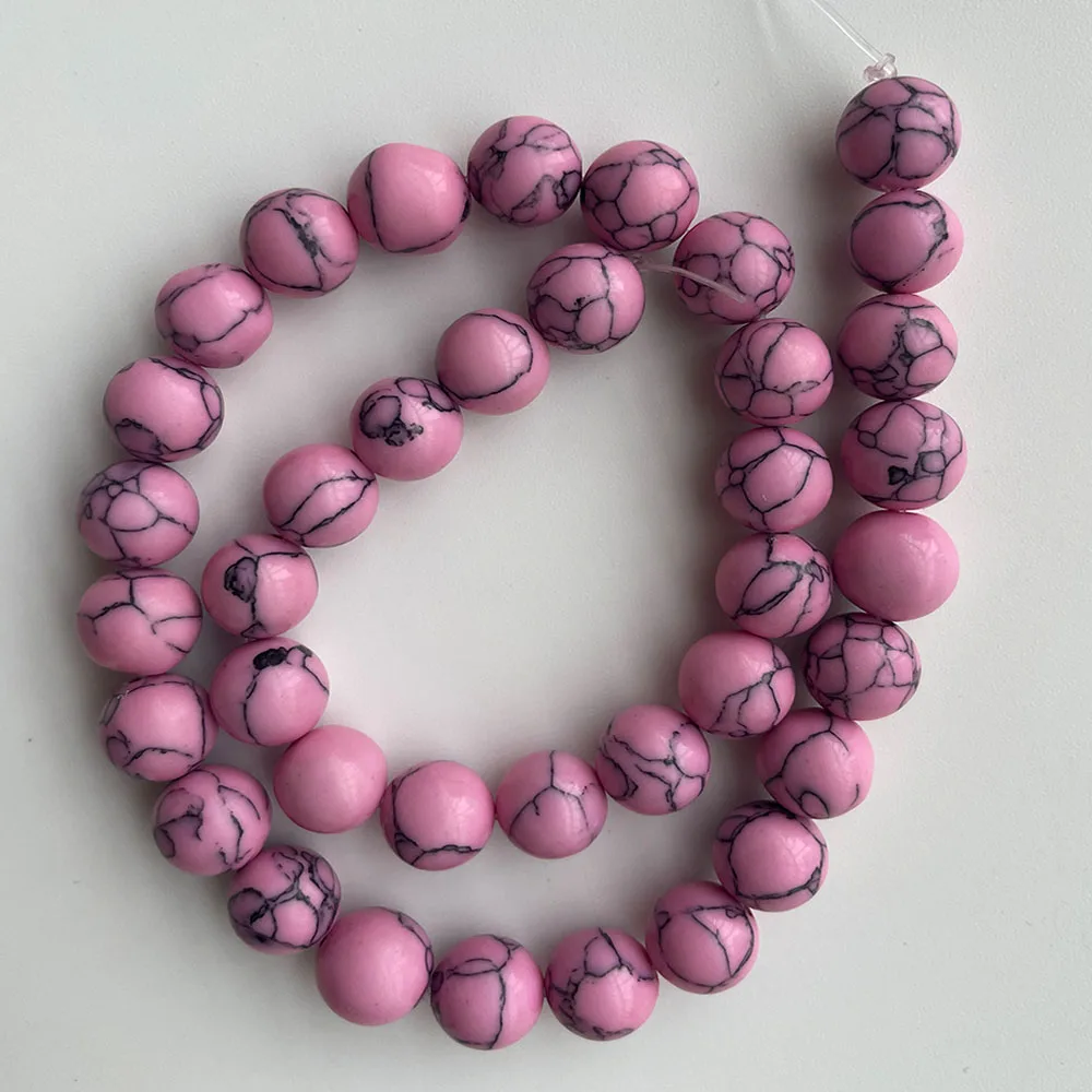 

New Arrival 12MM Natural Stone Pink Turquoise DIY Gift Round Loose Beads 15" for Jewelry Making Accessories Man Women Garment