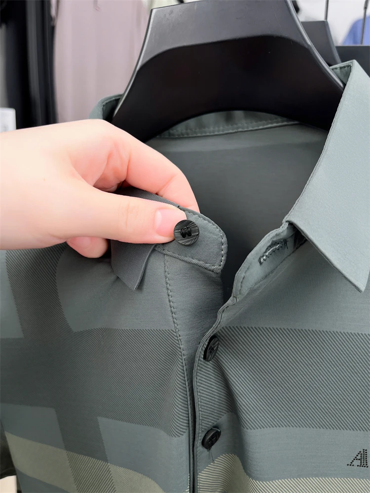 Summer High-end Luxury Men's Polo Shirt Lapel Stripe Print Short-sleeve Seamless T-shirt British Business Fashion Top Men's Wear 27 S430f935bacb0486ca3728bee2bd9f488j