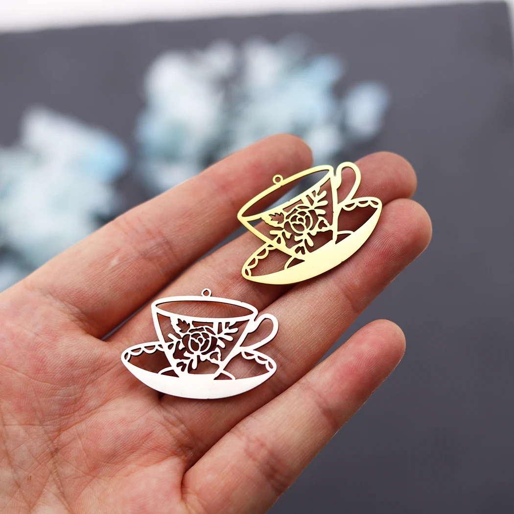 3pcs Stainless Steel Charms Coffee Tea Cup And Saucer With Flower