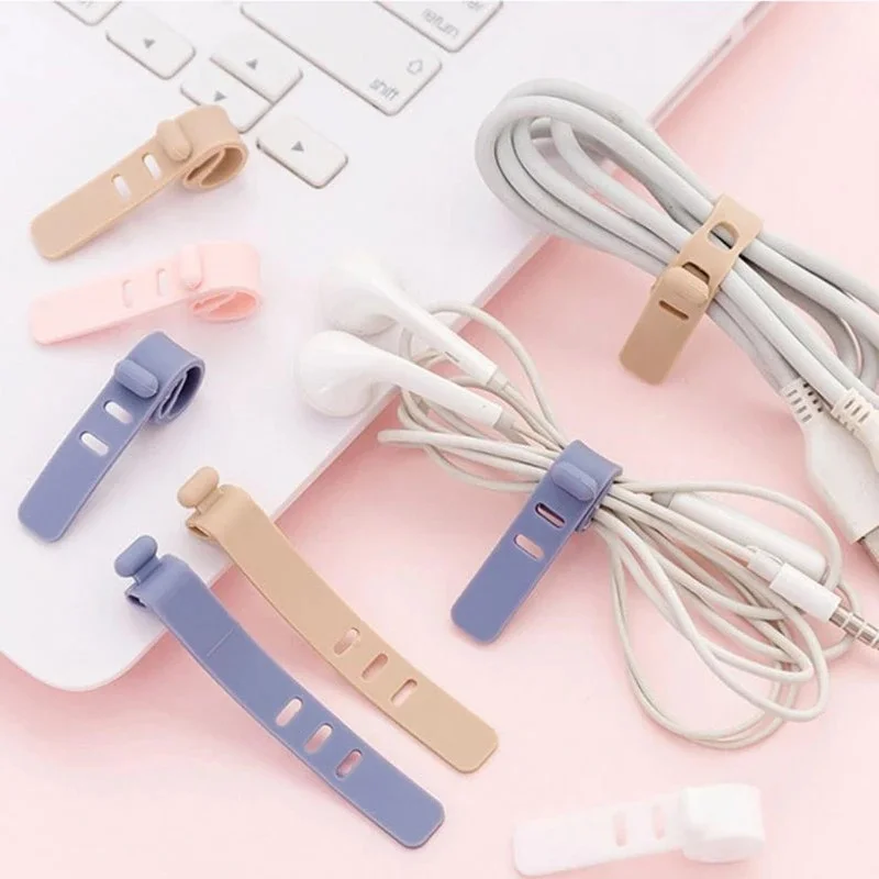 

5PCS Silicone Reusable Fastening USB Cable Strap Tape Soft Wire Organizer Management Earphone Cable Tie Cord Cables