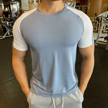 T-shirt da uomo a manica corta da corsa T-shirt ad asciugatura rapida palestra maschile Fitness Bodybuilding T-shirt da jogging top Spandex abbigliamento elastico