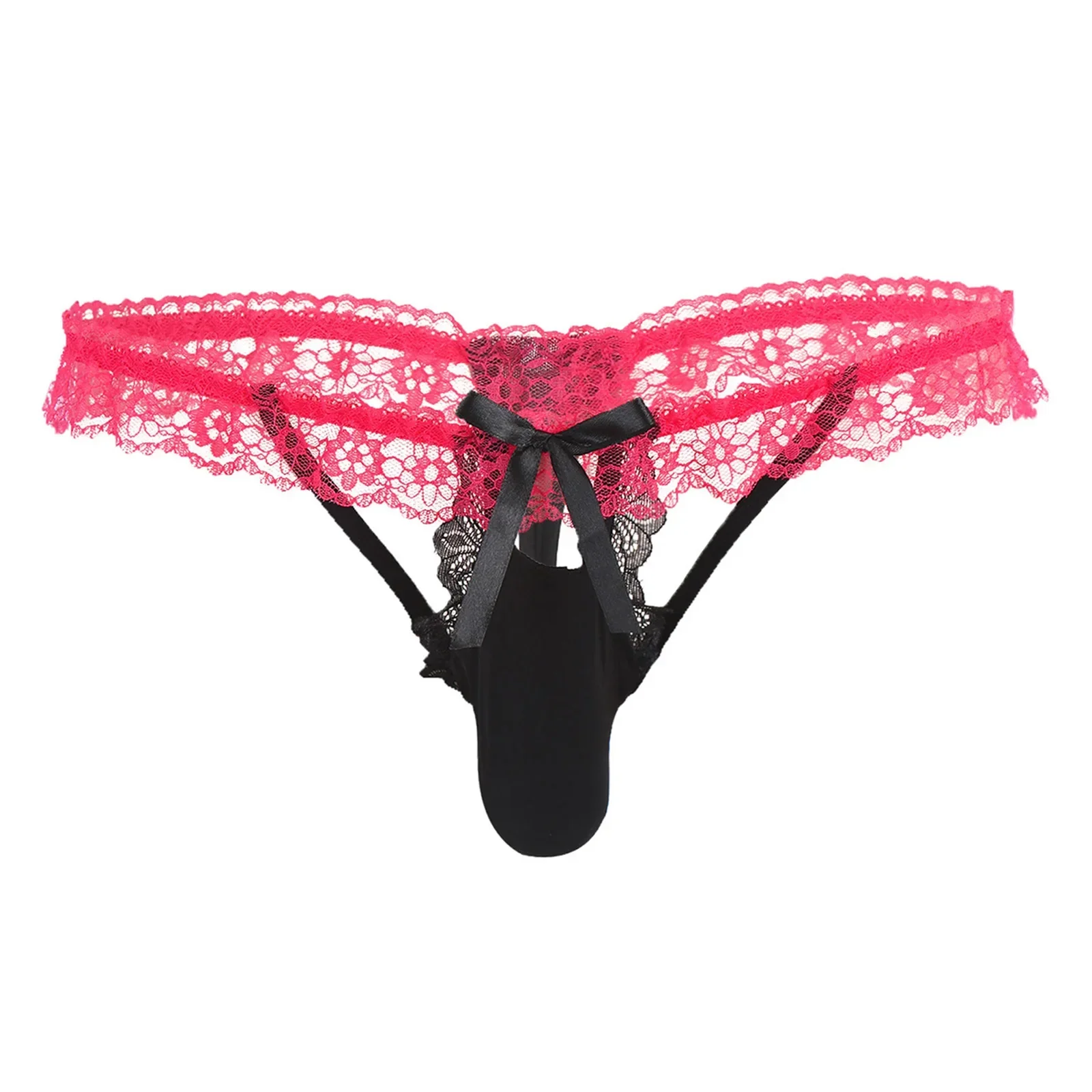 Gay Mens Sissy Lingerie Sexy Frilly Lace G-string T-back Bulge Pouch Thongs Underwear Exotic Sex Briefs Crossdress Panties