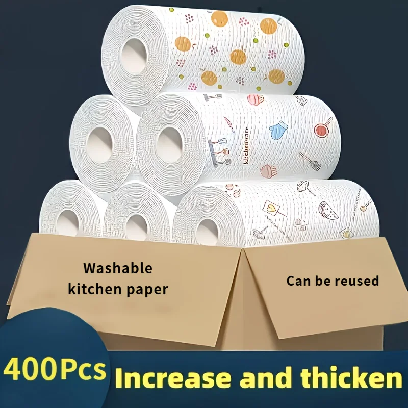 400pcs/1Roll Lazy Cloth Disposable Kitchen Wet Dry Dual-use Household Cleaning Special Paper Household Dishwashing Cloth Tissue 1