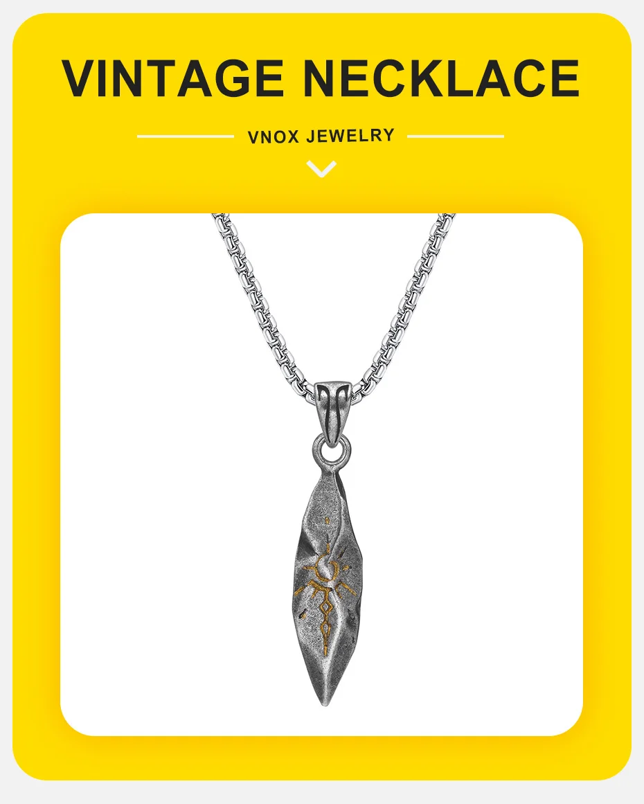 Vnox Retro Wunsch Stein Halsketten für Männer Teenager Jungen, Tribal Rune Sonnen muster Anhänger, Vintage ethnischen Kragen Geschenk – Detail 1