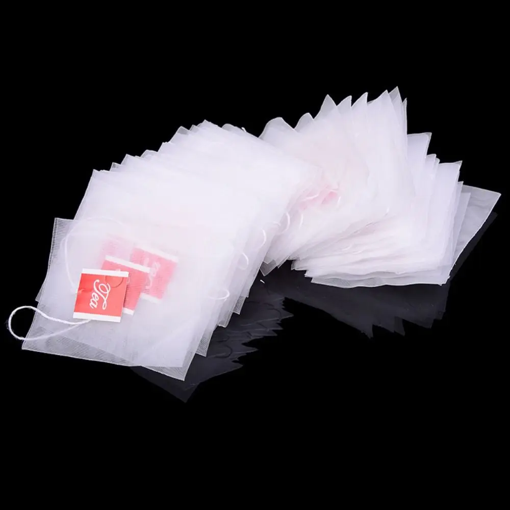 100Pcs Durable Transparent Disposable Transparent Teabags with String Heat-sealable Empty Tea Bags Nylon Filter Paper Teabags