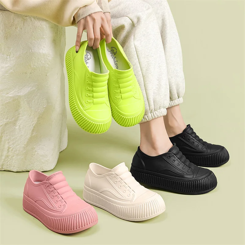 

New Women Fashion Ankle Rain Boots PVC Waterproof Outdoor Water Shoes Female Shallow Rainboots Non-slip Kitchen Wellies Boots