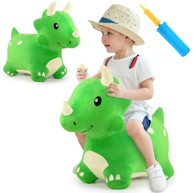iPlay iLearn Ride on Dinosaur Toy Inflatable Bouncer Plush Triceratops Hopping Horse Outdoor Indoor Ride Bounce Animal 1