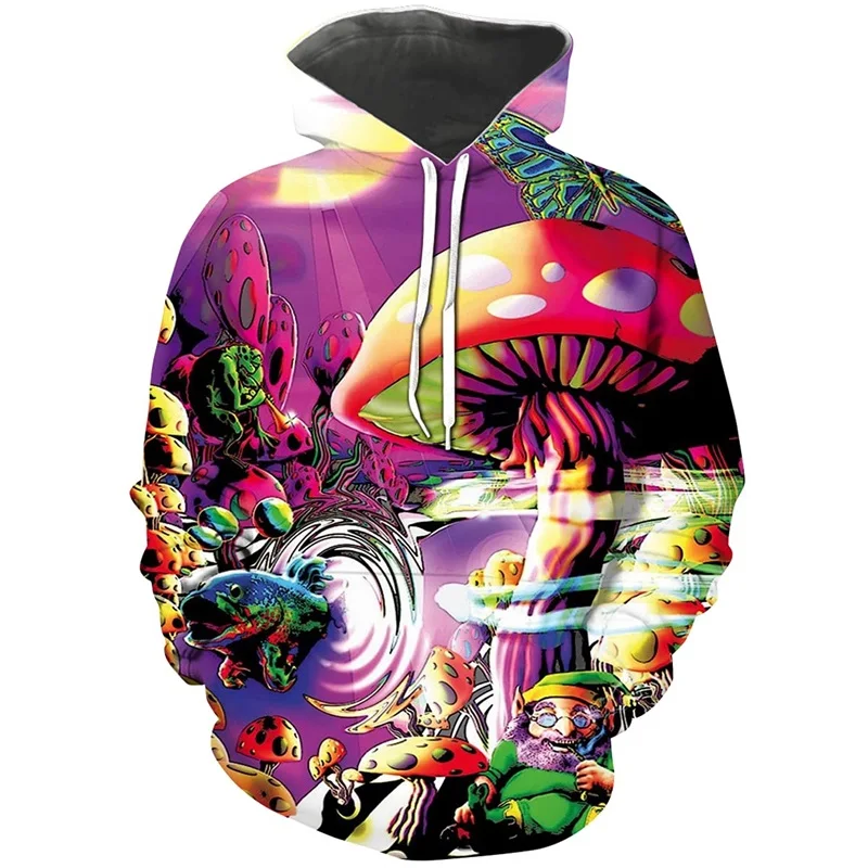 Sudadera con capucha colorida con hongos mágicos para hombres y mujeres, sudadera con estampado 3D abstracto, sudadera informal de manga larga para hombres