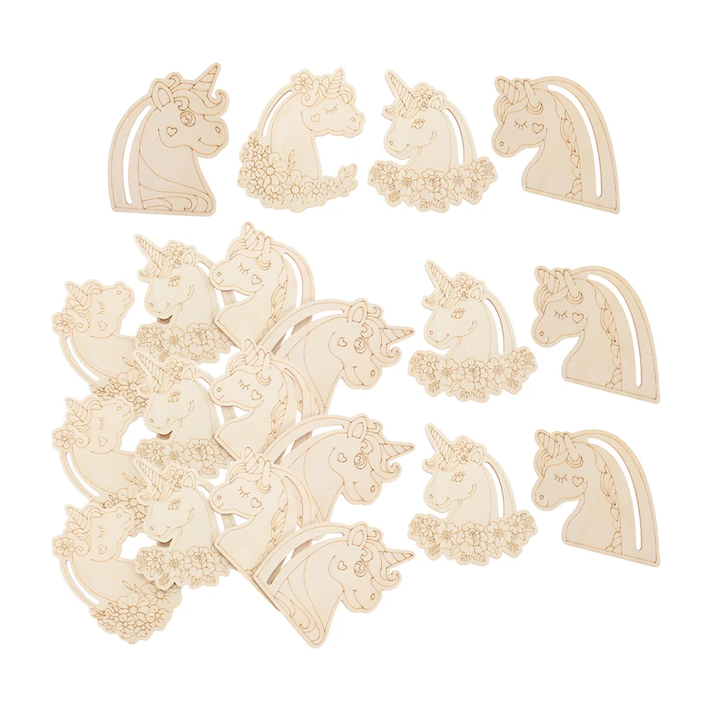 

24 Pcs Labels Doodle Hand Drawn Wood Chips Wooden Unicorn for Crafts Painted Planks Blank Slices Graffiti Material