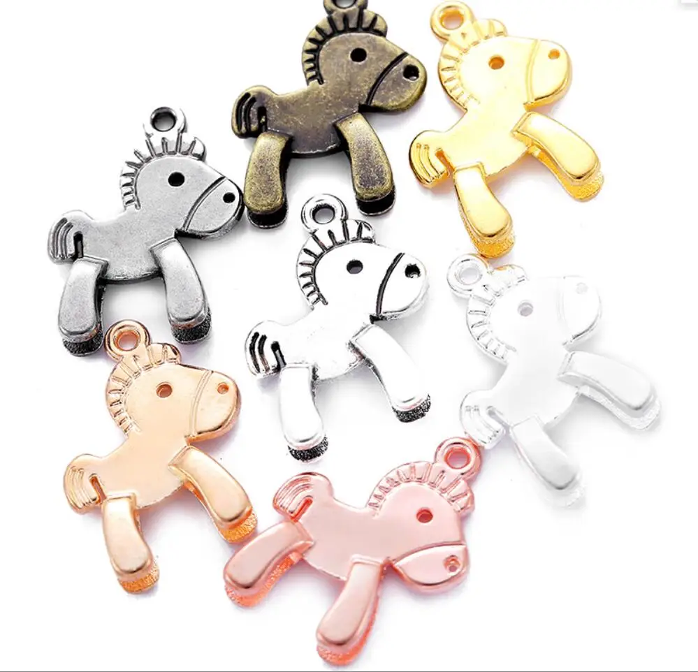 

100PCS 22*17mm 7 Colors 3D animal Charms Alloy horse Pendants For DIY Handmade Jewelry Accessories Making F0173