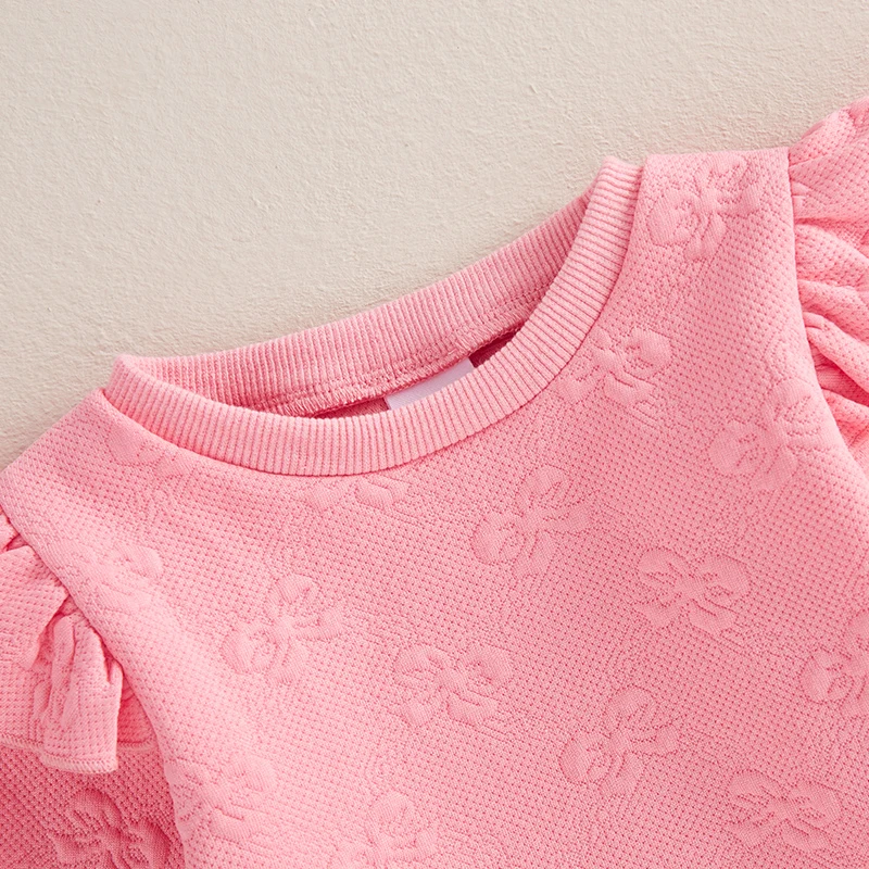Description Picture 5 of itemBaby Girl Sweatshirt Romper Bow Jacquard Ruffle Trim Crew Neck Long Sleeve Jumpsuit for Winter Fall