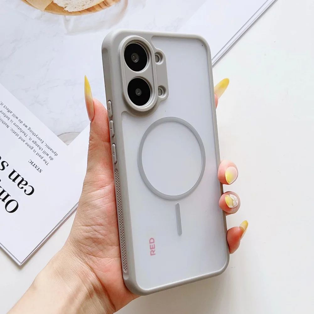 Candy Color Magnetic Phone Case with Anti-Shock Soft Edges and Matte Transparent Acrylic Back