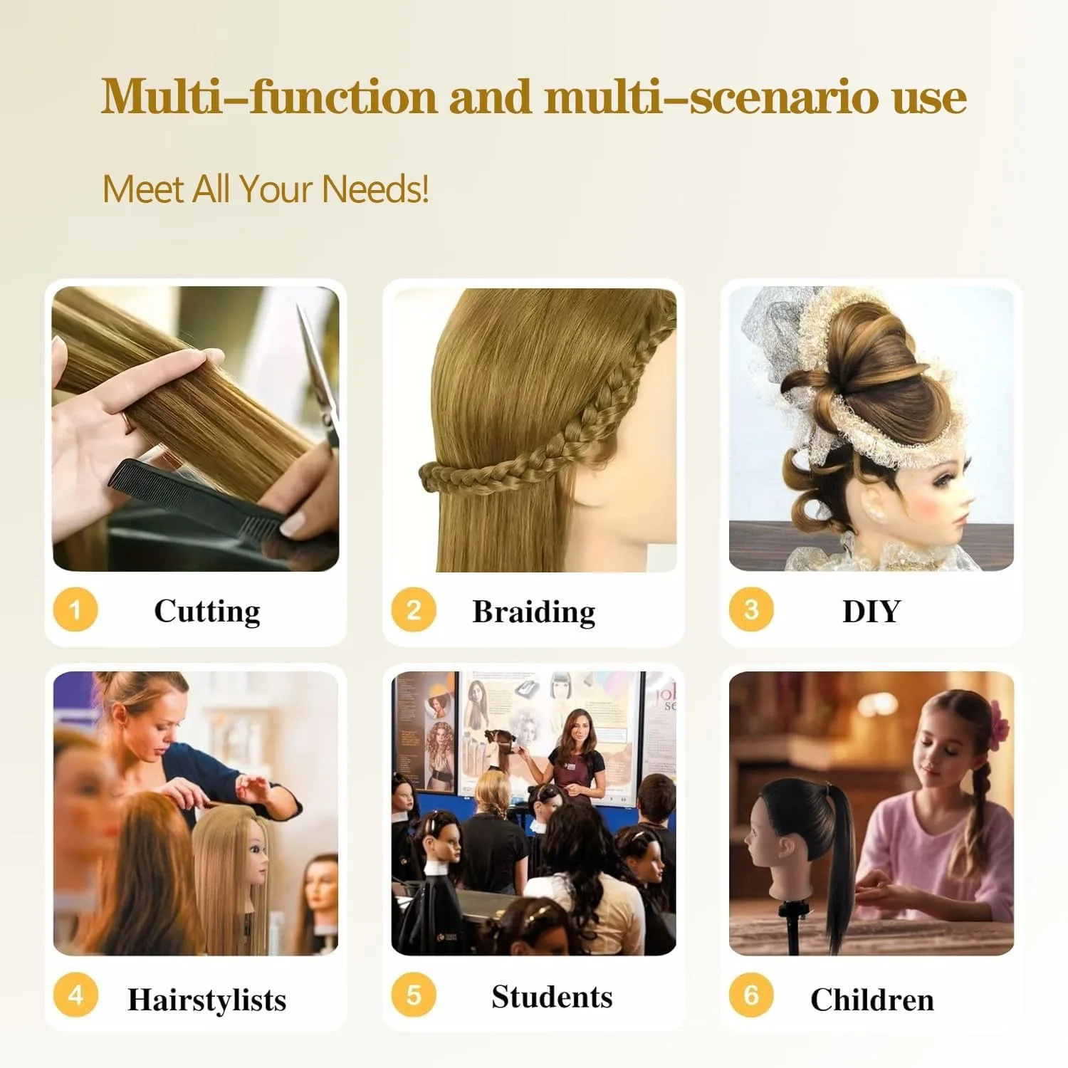 Synthetic Hair Mannequin Head For DIY Braid Styling Practice With Hairdressing Tools